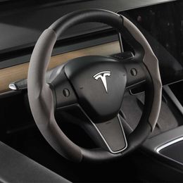 Tesla Steering Wheel Cover for Tesla Model 3 Model Y Model S Black Red Carbon Fibre Leather Anti-fur Sport Steering Wheel223g