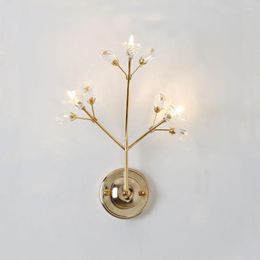 Wall Lamp LED Crystal Bedroom Bedside Light Corridor Background Decorative Lighting Glass Flower Lustres Home Decor