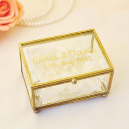 Jewellery Pouches Personalised Wedding Ring Box Engraved Glass BoxCustom Geometric Engagement Holder Decorations