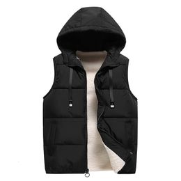 Men's Vests 3671 Black Green Blue Beige Woolen Vest Waistcoat Men Slim Zipper Hooded Vest Coat Warm Mens Vests Outerwear Vest Jacket M5XL 221202