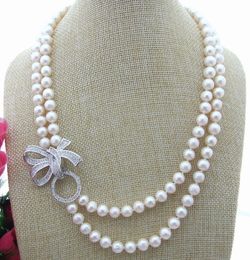 Fashion Jewellery 2 Strds natural White freshwater Pearl Necklace 17-18"