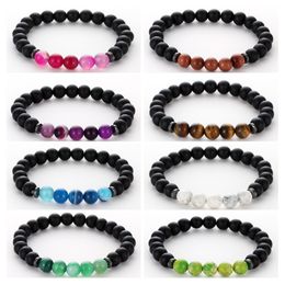 Natural Stone Tiger's Eye Howlite 8mm Black Matte Agate Beads Bracelet Bangles Women Men Bracelets for Women Yoga Jewelry