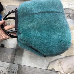 Duffel Bags 2022 Metal Handle Fur Bag Imported Mink Hair Handbag Shoulder Messenger Korean Fashion All-Match