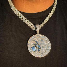 Chains Bling Iced Out Full Diamond Rock Punk Jewellery Micro Paved Big Heavy Cuban Chain Hip Hop Men's Goat Shape Round Pendant Necklace