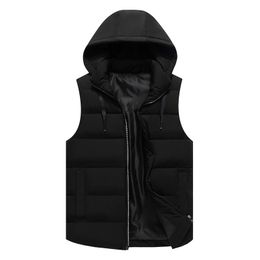 Men's Vests 3676 Black White Blue Red Hooded Vest Waistcoat Men Zipper Slim Warm Down Vest Thick Korean Style Outerwear Sleeveless Jacket 221202