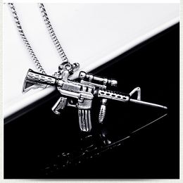 Punk Necklace Pendant Stainless Steel Machine Gun Ancient Silver Hip Hop Necklaces Fashion Fine Jewellery for Women Men Gift Will and Sandy