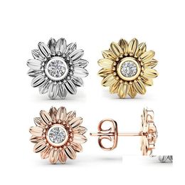 Stud Fashion Jewelry Crystal Stud Earrings For Women Bijoux Gold Sier Color Sunflower Statement Earring Drop Delivery Dhpgq