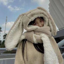 Hats Scarves Gloves Sets Winter Scarf Hat Glove 3 Piece Set Women Fashion Cute Rabbit Big Ear Bunny Warm Soft Thickening Pocket Hooded 221202