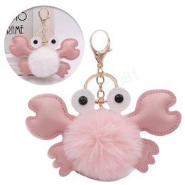 Crab Fur PomPom Keychains Fake Rabbit Fur Ball Key Chain Pompom Fluffy Bag Charms keychain Keyring For Women