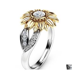 Band Rings Cubic Zirconia Flower Sunflower Ring Gold Diamond Rings Desiger Engagement For Women Fashion Jewellery Drop Delivery Dhtuu