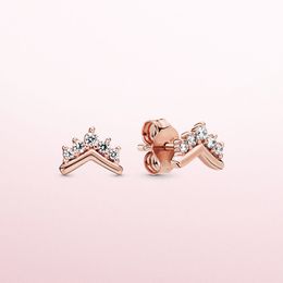 Authentic Sterling Silver Wishbone Stud Earring with Original Box for Pandora CZ diamond Wedding Jewellery Rose Gold Earrings Set For Women Girls