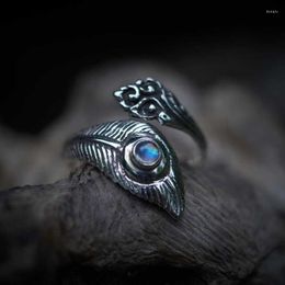 Cluster Rings 925 Vintage Thai Silver Moonstone Opening Feather Ring Party Gift Jewellery Wholesale