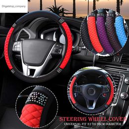 Universal Bling Diamond Rhinestones Crystal Car Steering Wheel Cover PU Leather Auto Accessories Case Car Styling