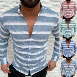Herren T -Shirts 2022 Stylish Casual Long Sleeve Revers MEN Hemd Hemd Weiche Striped Druckkn￶pfe Schlie￟ung Herbst Streetwear