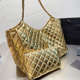 Große Kapazität Totes Bag Damen Umhängetaschen Diamantgitter Einkaufshandtaschen Metallbeschläge Großbuchstabenschild Kette Lederriemen Clutch Geldbörse Reißverschlusstasche