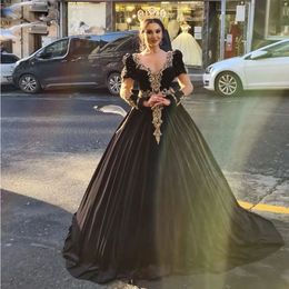 Exquisite Black Veet Ball Evening Dresses Moslem Formal Gown With Long Sleeve Arabic Dubai Special Ocn Dress 326 326