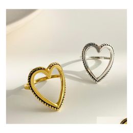 Band Rings Fashion Jewellery Hollowed Love Ring Women Retro Simple Geometric Heart Index Finger Rings Hand Ornaments Drop Delivery Dhrzs