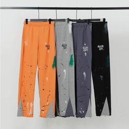 Men Pants Casual Terry Sweatpants Elastic Waist Print Letter Autumn Pockets Long