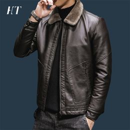 Men's Leather Faux Motorcycle PU Jacket Thick Fleece Winter Coat Male Windproof Brand ropa hombre 221201