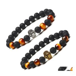 Beaded 4 Styles Lion Head Charms 8Mm Black Lava Stone Beads Bracelet Diy Aromatherapy Essential Oil Per Diffuser Yoga Jewelry Drop D Dh0B6