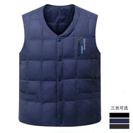 Men's Vests 3682 Winter Vest Men Vneck Buttons Slim Short Vest Waistcoat Sleeveless Coat Warm Down Vest Middle Age Men's Blue Grey Green 221202