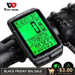 Bike Computers WEST BIKING Waterproof 5 Language Bicycle Computer Wireless Cycling Odometer MTB Stopwatch Watch LED Screen Speedometer 221201