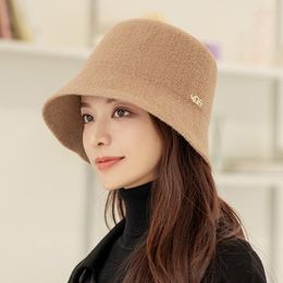 Berets Women's Hat For Autumn And Winter Solid Colour Bucket Woollen Warm Knitted Fashion Teens Felt
