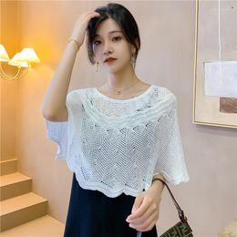 Women's Vests Summer Air Conditioning Ice Silk Knitted Hollow Shawl Thin Breathable Sleeveless Vest Pullover Women Cape White Cloaks