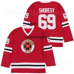 Men Series Irish Letterkenny College 69 Shores Hockey Jersey Movie Team Colour Away Red All Stitched Breathable Pure Cotton