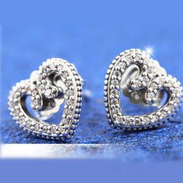 925 Sterling Silver Heart Swirls Stud Earrings Fits European Pandora Style Jewelry Fashion Earrings