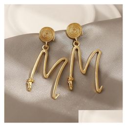 Dangle Chandelier Fashion Jewelry S925 Sier Post Dangle Earrings Metal Letter M Stud Drop Delivery Dh0Uk