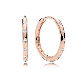 Rose Gold CZ diamond Hoop Earring for Pandora Real Sterling Silver Wedding Party Jewellery For Women Men Circle Earrings Girlfriend Gift with Original Box