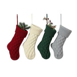 Christmas Knitted Stockings Decor Festival Gift Bag Fireplace Xmas Tree Hanging Ornaments candy Socks Red Green White Gray SN397