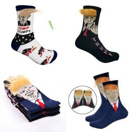 Women Men Trump Crew Socks Yellow Hair Funny Cartoon Sports Stockings Hip Hop Sock wholesale