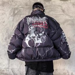 Men's Down Parkas Hip Hop Jacket Hurt Bear Print Men Winter Parka Thick Warm Windbreaker Harajuku Casual Cotton Loose Coat Streetwear Y2k Clothes 221202