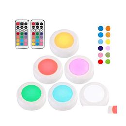 Night Lights Wireless Led Closet Rgb 12 Colors Puck Light Touch Sensor 6 Pucks 2 Remotes Counter Under Cabinet Lamp Dro Dh95H