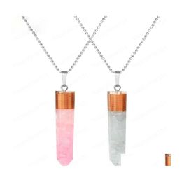 Pendant Necklaces Hexagonal Column Pendant Natural Chips Stone Copper Wire Resin Poured Geometry Pendants Energy Necklaces For Women Dhlur