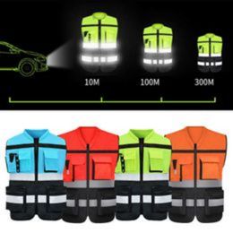 Reflective Stripes Safety Vest with Multi Pockets Two Tone Construction Work-Vest Zipper Front