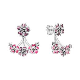 Pink Peach Blossom Stud Earring Real Sterling Silver with Original Box for Pandora Women Jewelry Wedding Party Flowers Earrings Girlfriend Gift Factory wholesale