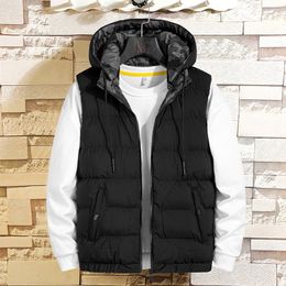 Men's Vests 3613 Black Blue Red Grey Sleeveless Jacket Men Autumn Winter Mens Warm Vest With Hooded Casual Down Vest Coat Waistcoat Slim 221202