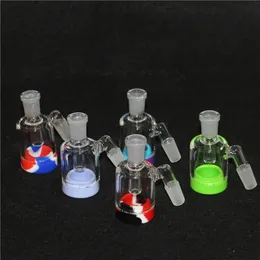 90 Degree Glass Ash Catcher Bowls With 14mm Male Joint Bubbler Hookahs Perc Bong Silicone wax Container for Dab Rig Bongs 4mm quartz banger