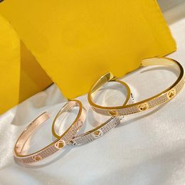 Luxury F Letter Fashion Bangle Lady Women Bracelets Stainless Steel 18K Gold Plated Setting Diamond Engraved Plaid Open Narrow Bracelet Gifts FB1 --03