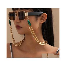 Eyeglasses Chains Hiphop Trendy Green Flannel Thick Chain Glasses Link Exaggerated Hanging Neck Aluminium Sunglasses Rope Drop Delive Dhkmc