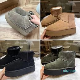 Platform Designer Women Boots Thick Bottom Furry Snow Boots Brown Black Ultra Mini Short Booties Size 35-42 Warm Winter Shoes