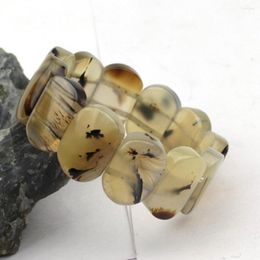 Strand Natural Grey Leaf Agates Stone Bracelet GEM DIY Jewellery For Woman Wholesale