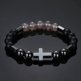 Charm Bracelets for Men Fashion Jewellery Black Colour Bead Cross for Male Birthday Gift