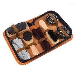 Clothing Storage 7Pc/Set Shoes Care Kit Portable For Boots Sneakers Cleaning Set Polish Brush Horn Shine Polishing Tool Leather