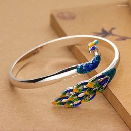 Bangle 2022 Arrival Luxury Jewellery For Women Fashion Creative Ethnic Style Peacock Shape Blue-green Open Bracelet Female Gift