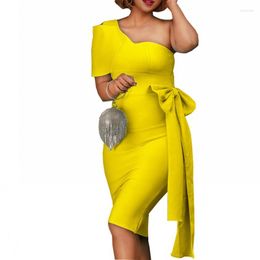 Ethnic Clothing African Dresses Women One Shoulder With Bow Empire Fashion Solid Sexy Elegant Chic Party Dress 2022