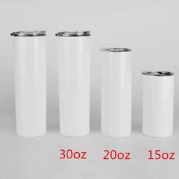 15/20/30 oz Straight Sublimation Blanks Tumblers Stainless Steel Insulted Water Cups With Plastic Straw And Lids ss1202